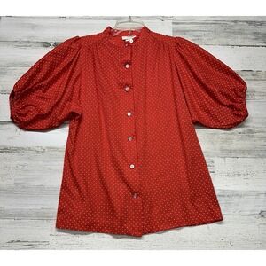 Vintage 70s LEE MAR California Medium Button Red Polka Dot Secretary Blouse Top
